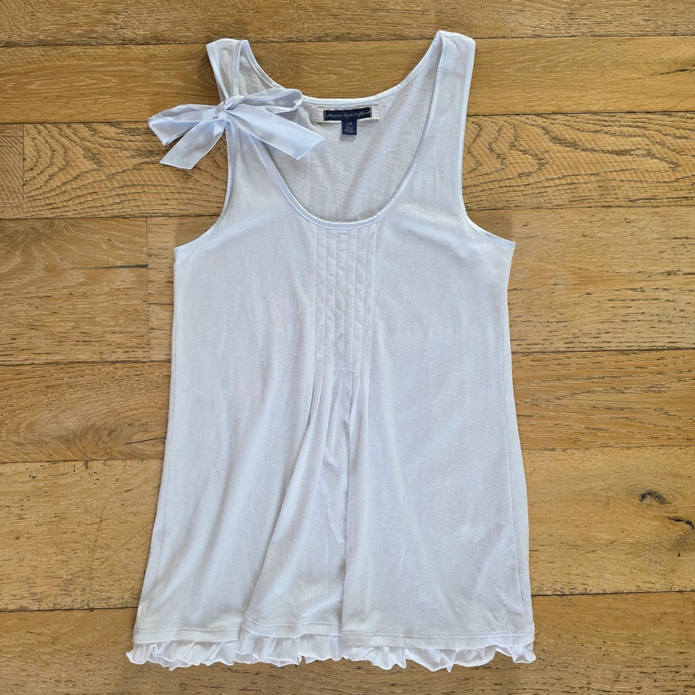 2000's Vintage American Eagle White Bow Babydoll Top coquette balletcore y2k